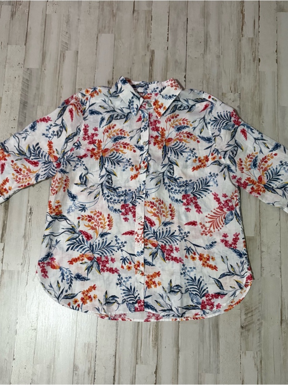 Chicos Floral Button-Up Linen Shirt Size 2.5 / 14